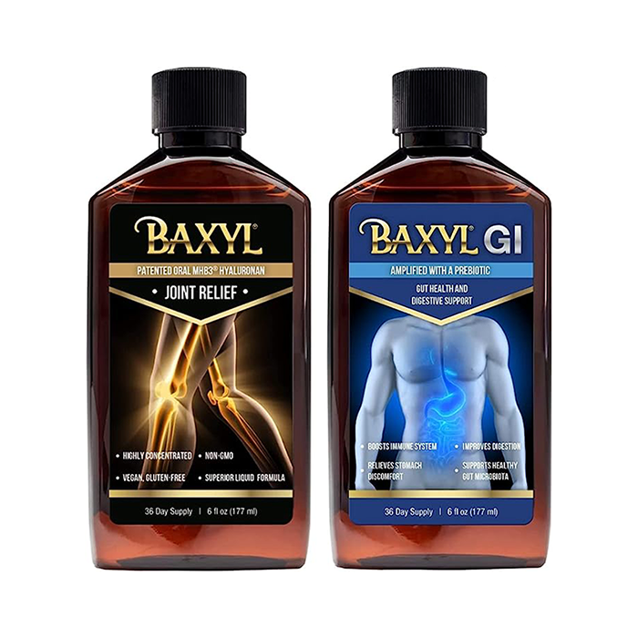 BAXYL + GI Bundle - Liquid Hyaluronic Acid for Joint Relief & MHB3Hyaluronan and Amaferm for Digestion, Digestive Aid & Stomach Relief