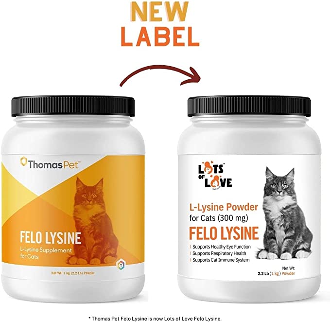 FELO LYSINE - L-Lysine Powder for Cats 300 mg (Thomas Pet Earlier), 1 Kg or 2.2 lb