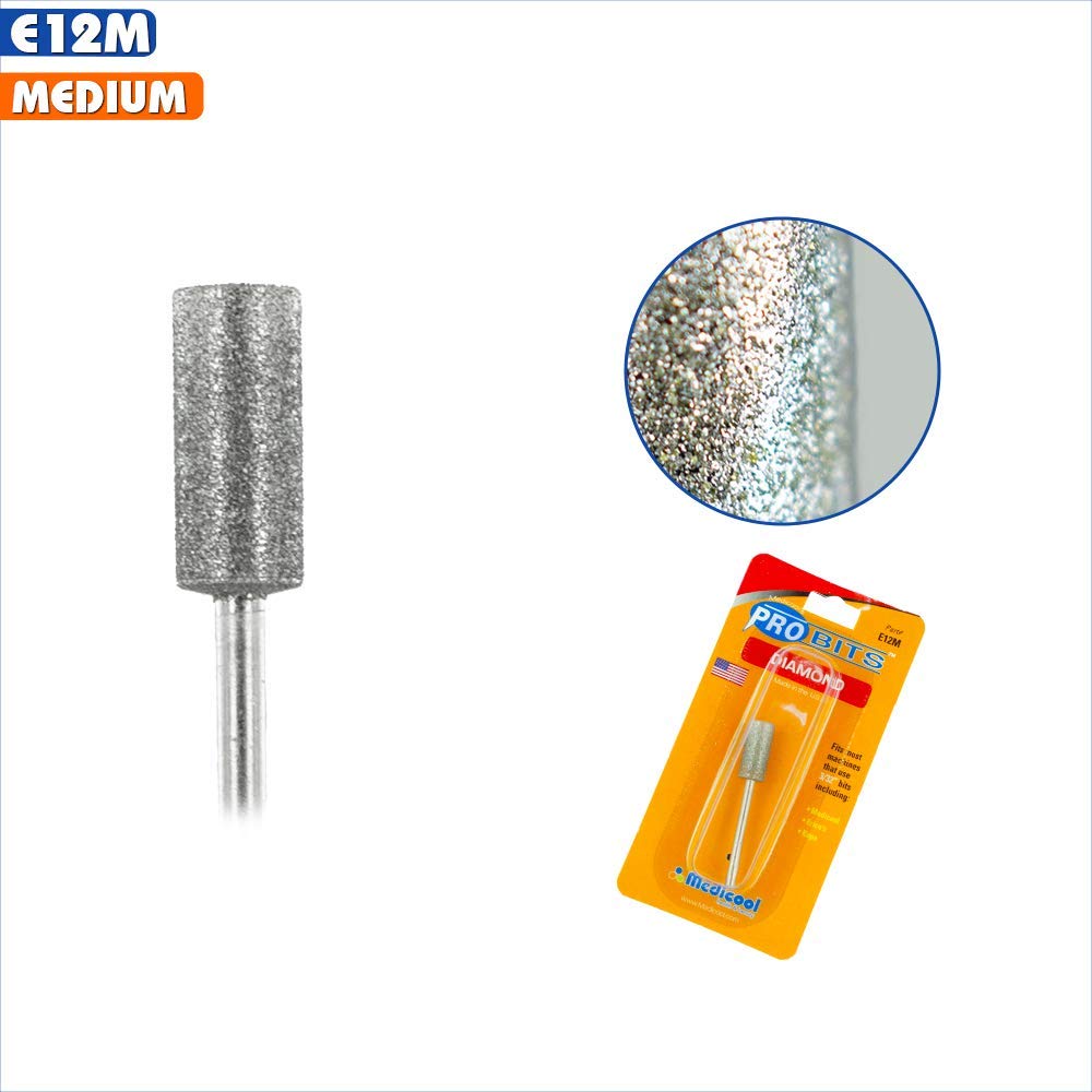 Medicool Diamond Barrel Filing and Shaping Manicure and Pedicure Nail Tool Bit | E12M