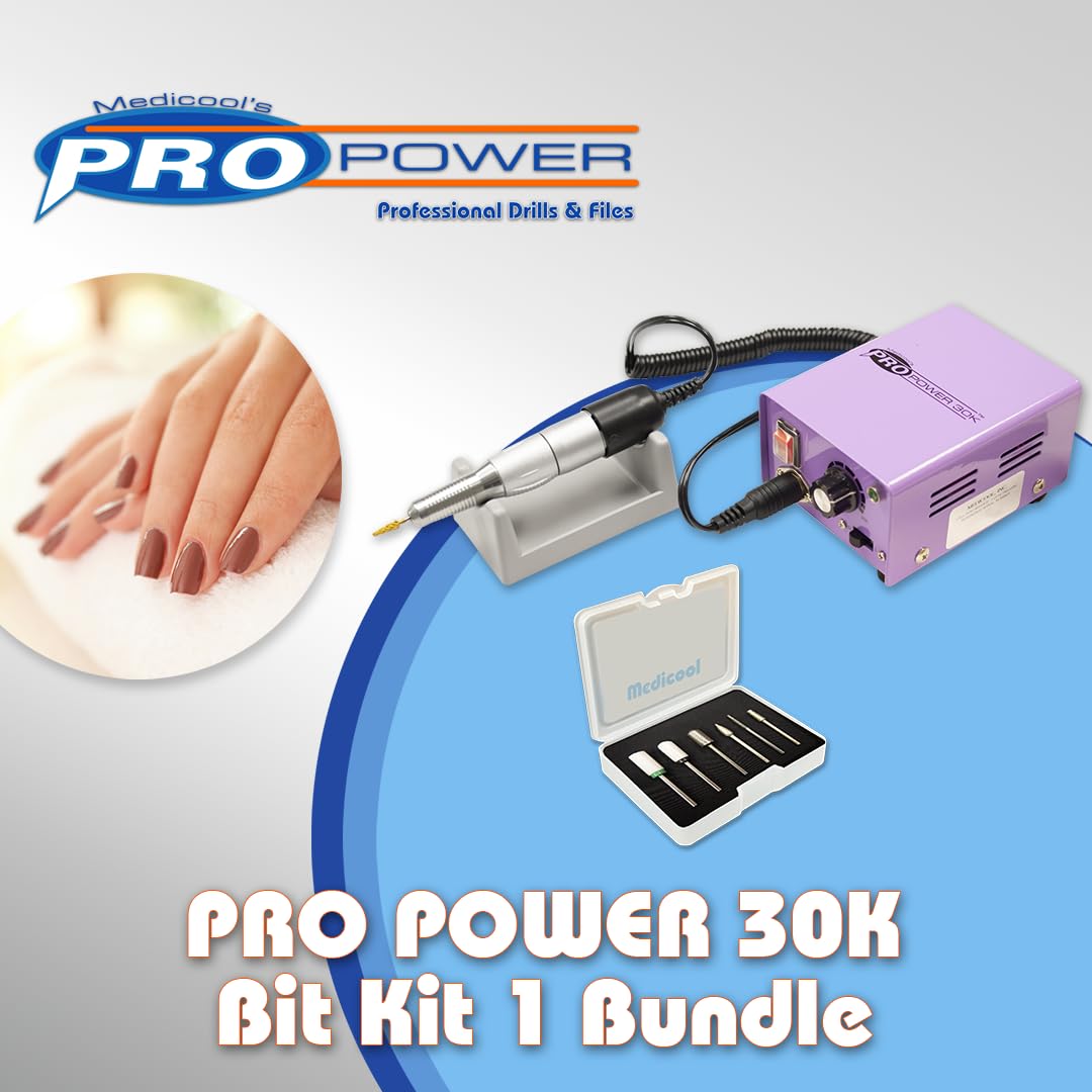 Medicool Pro Power 30K Electric Drill with 30,000 RPM Electric Nail Filing for Manicure and Pedicure with Bit Kit 1 Bundle | PROPOW-30P+FBK1