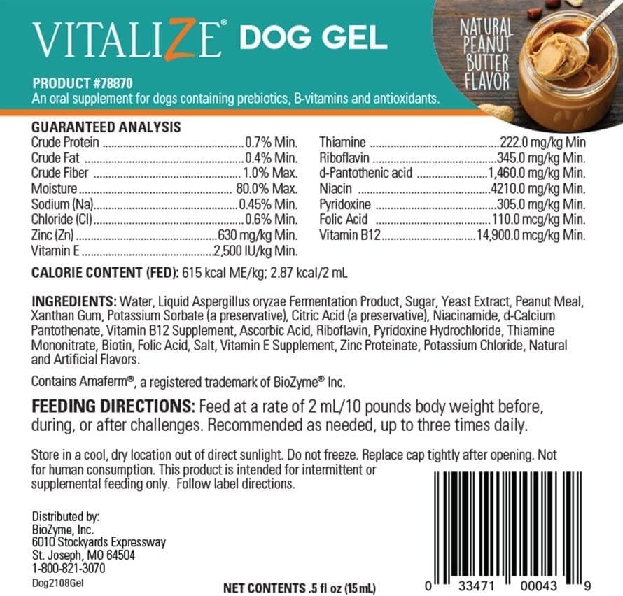 Vitalize Dog Gel - After Surgery Recovery & Probiotics Alternative Immune Support Booster Supplement for Dogs Digestive & Gut Health - Liquid Gel Paste (15 ml)