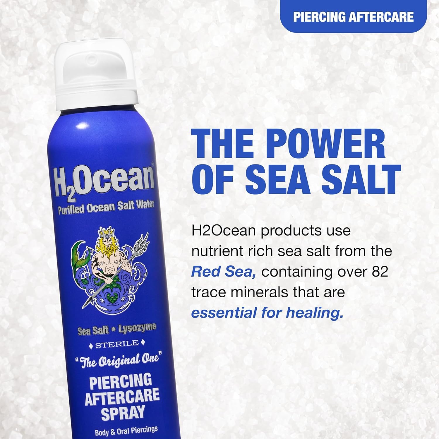 H2Ocean Sea Salt Body Piercing Spray - Saline Piercing Spray for Piercings & Body Modifications - Drug-, Preservative- & GMO-Free Vegan Piercing Aftercare - 6 oz (Pack of 2)