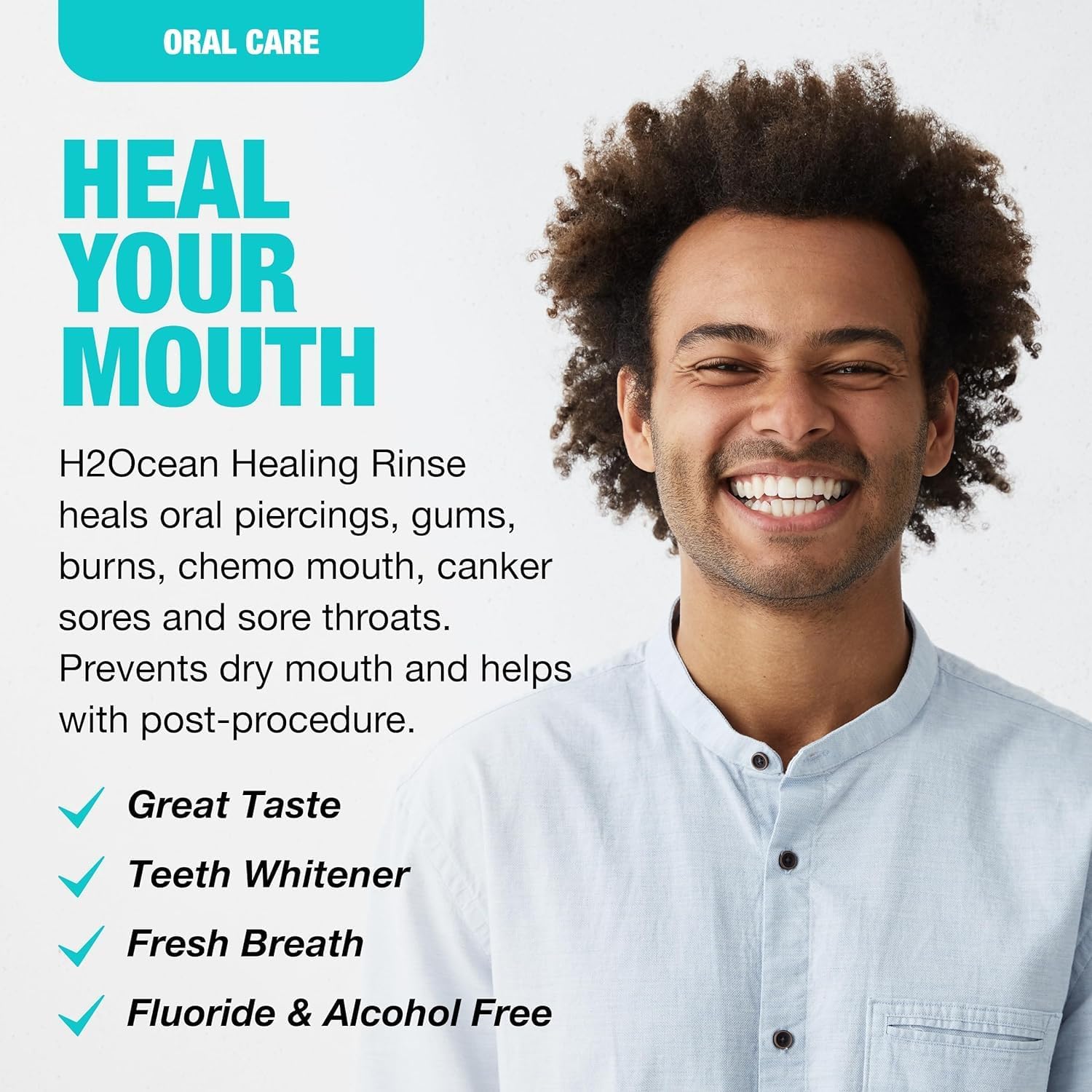 H2Ocean Healing Rinse Natural Sea Salt Oral Care - Mouth Rinse for Oral Care - Great for Piercings, Sore Throats & Gum Health - Alcohol- & Fluoride-Free Mouthwash - Lemon Ice, 8 oz (Pack of 2)