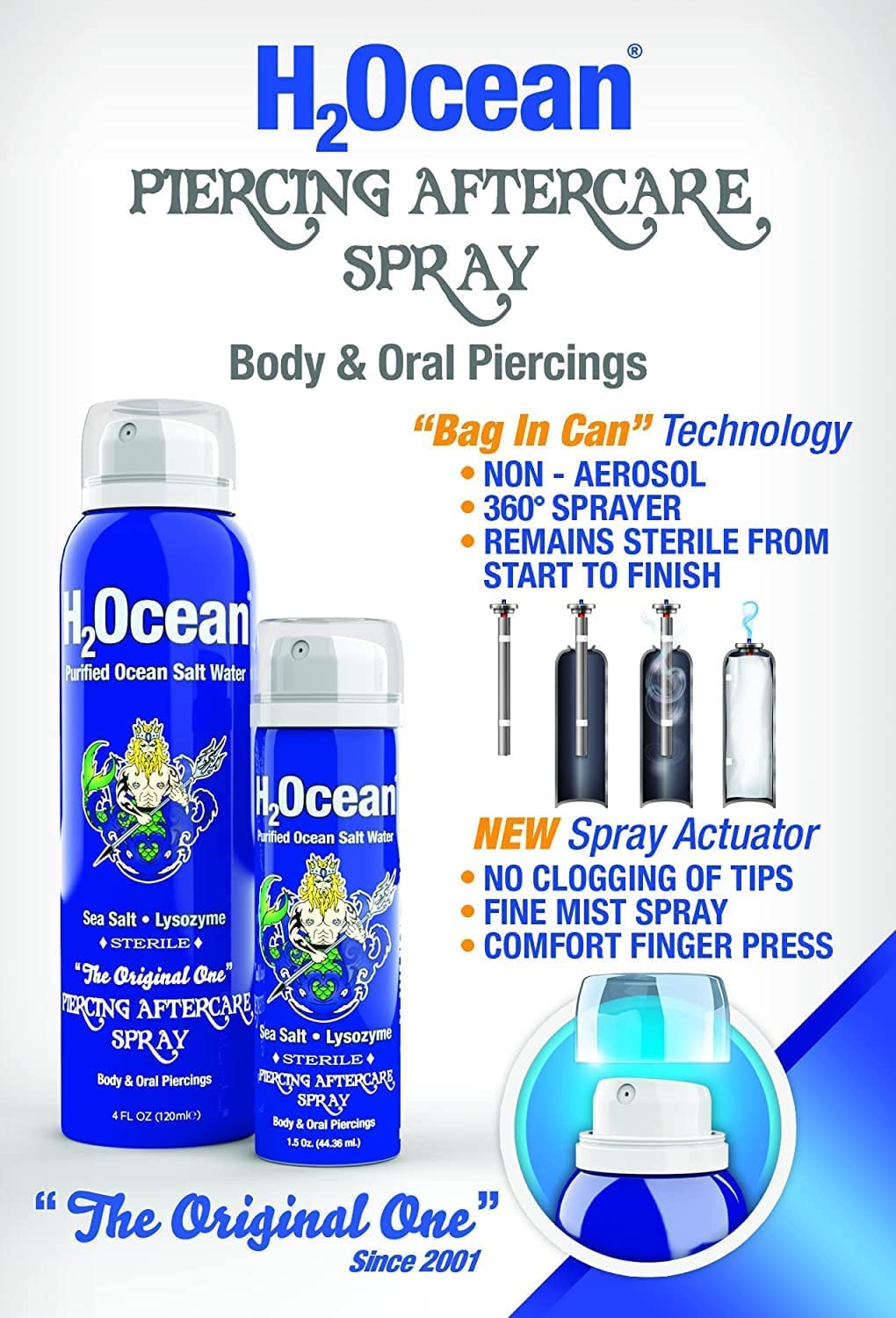 H2Ocean Sea Salt Body Piercing Spray - Saline Piercing Spray for Piercings & Body Modifications - Drug-, Preservative- & GMO-Free Vegan Piercing Aftercare - 6 oz (Pack of 2)