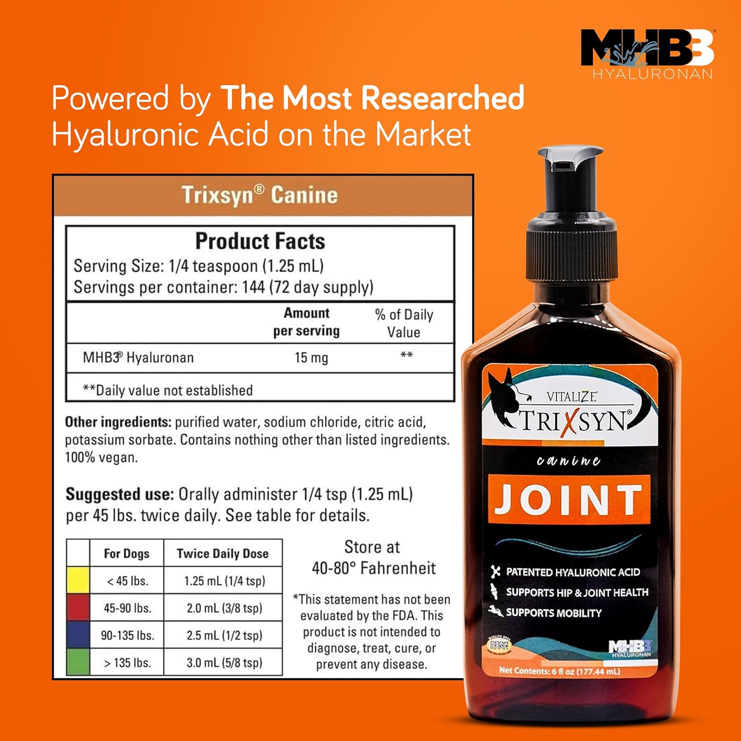 Canine - Dog Hip and Joint Supplement - Liquid Hyaluronic Acid HA for Dog - Patented Liquid Formula for Senior Dogs - MHB3 Hylauronan - 6 fl oz