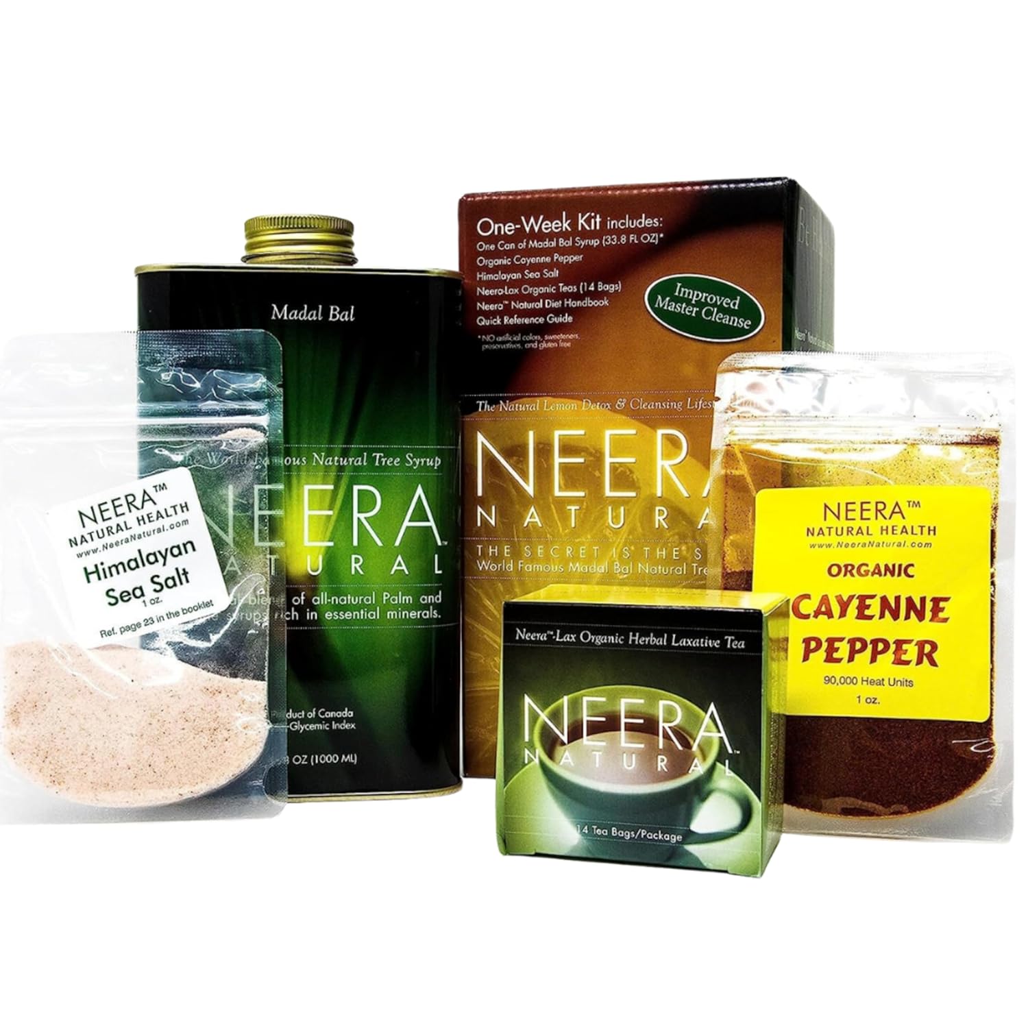 Neera Natural One Week Pack Master Cleanse Diet - Metabolism Booster Lemonade Detox Colon Cleanser & Detox Gut Cleanse, Master Cleanse Lemon Cayenne Maple Detox, 7 Day Cleanse Kit