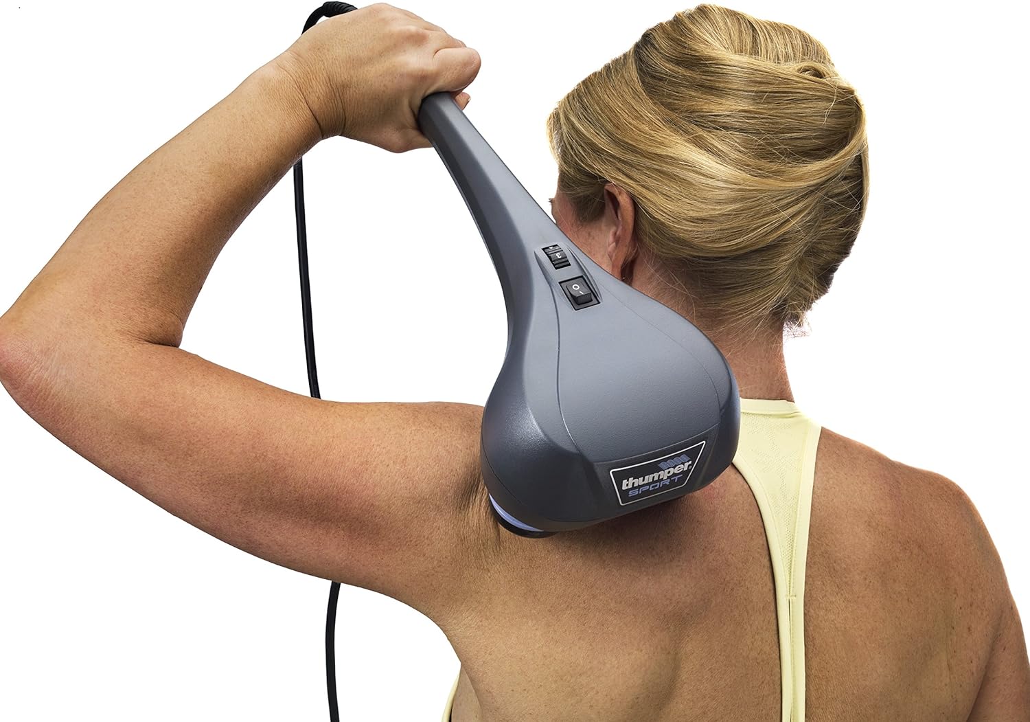 Thumper Sport Percussive Massager - Deep Tissue Home use Massage for Muscles, Back, Shoulders, Neck, Legs, arms. Portable Therapy Action Electric Handheld Massager with Long Handle