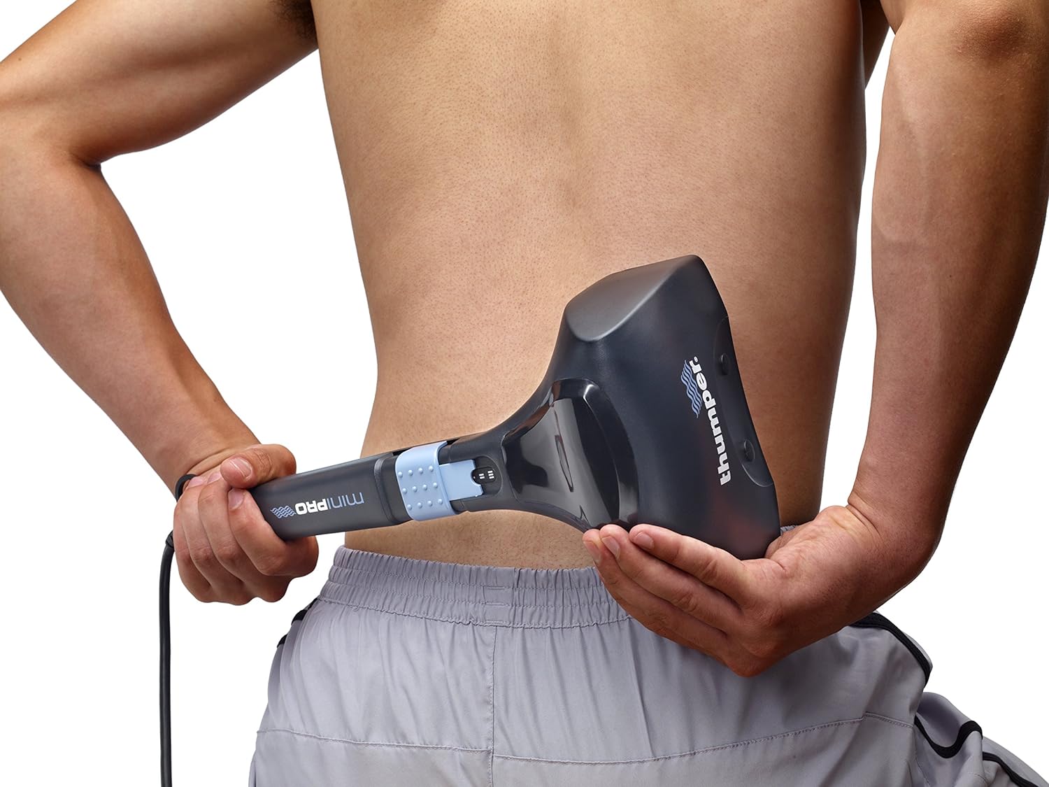 Thumper Mini Pro Percussive Massager - Deep Tissue Massage for Muscles, Back, Shoulders, Legs, arms. Powerful Percussion Electric Handheld Massage Therapy Gun with Long Handle and 3 speeds
