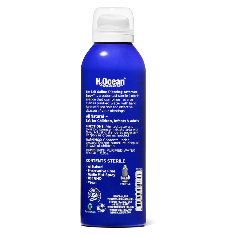 H2Ocean Sea Salt Body Piercing Spray - Saline Piercing Spray for Piercings & Body Modifications - Drug-, Preservative- & GMO-Free Vegan Piercing Aftercare - 6 oz (Pack of 2)